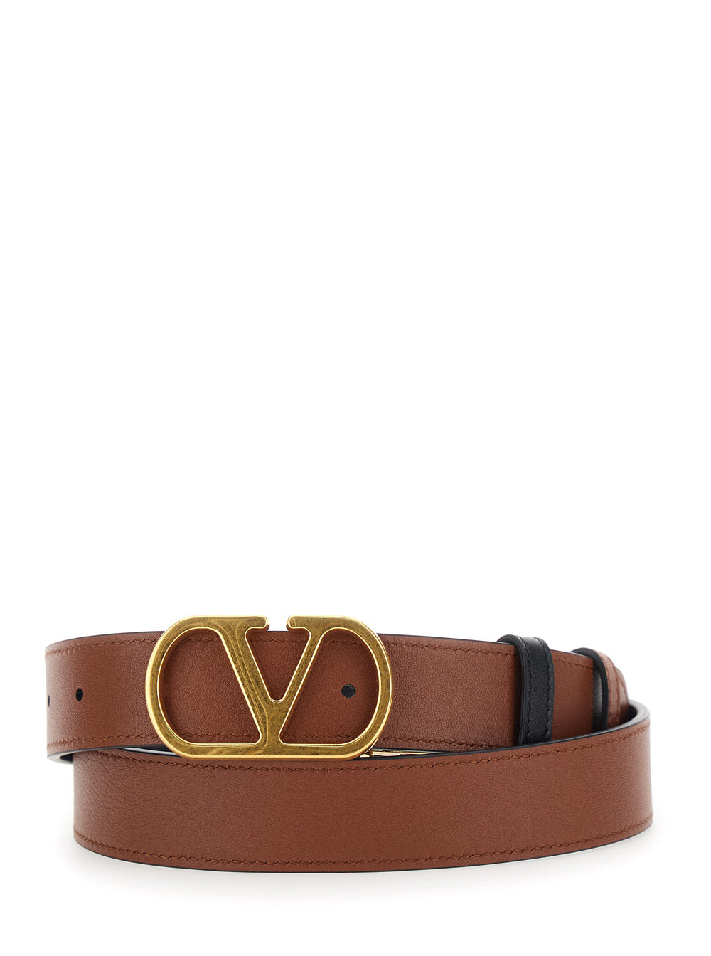 Black Reversible Belt With Vlogo Buckle Leather Woman Calf