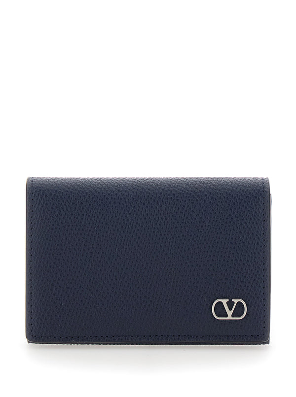 Card Holder Vlogo Black Grained Leather Accessory