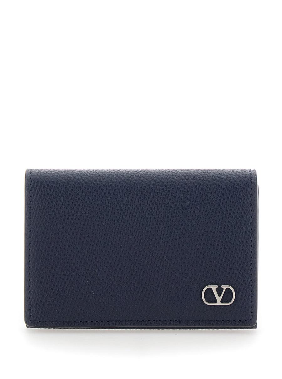 Card Holder Vlogo Black Grained Leather Accessory