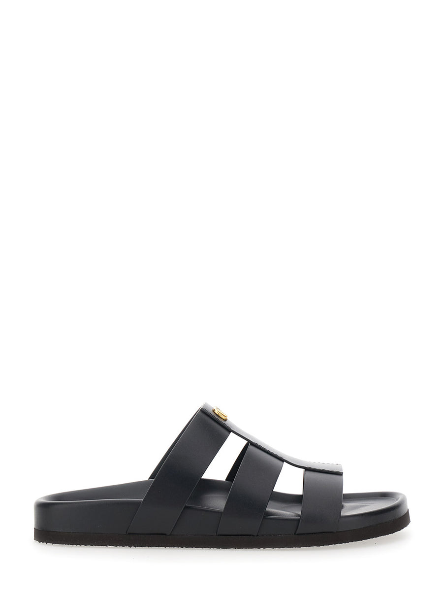 Sandals Cage Design Black Leather Calf