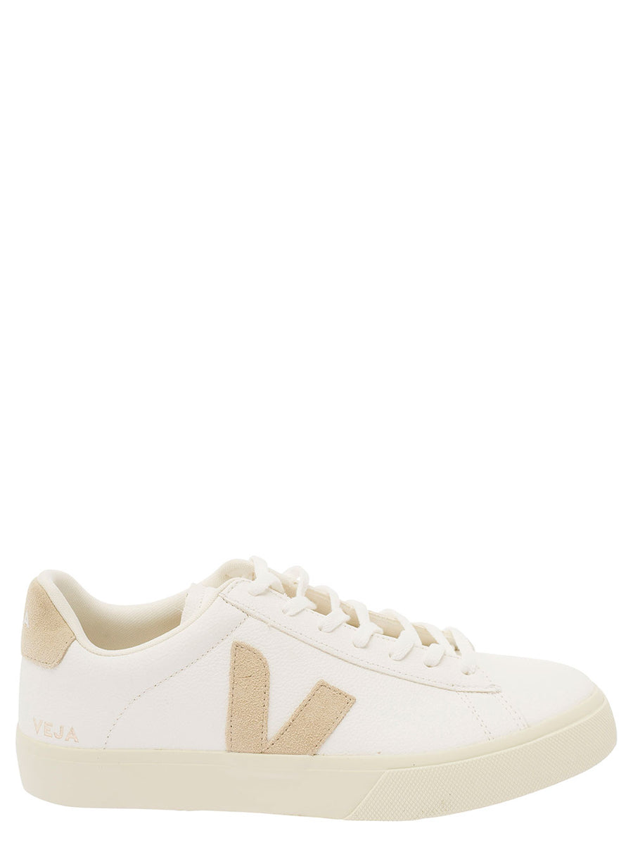 Sneakers Logo Detail White-Beige Organic Traced Leather Trainers