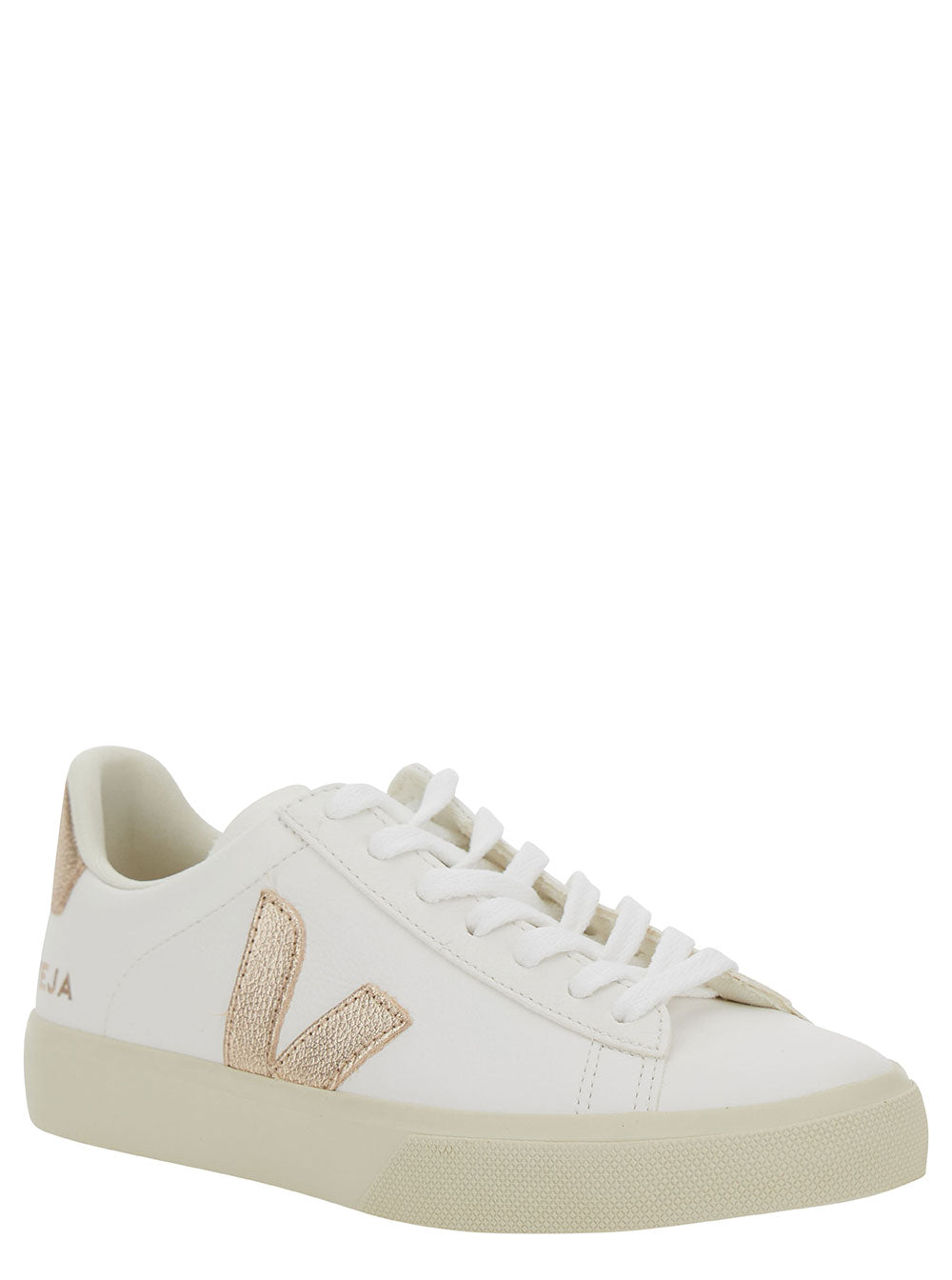 Campo White Low Top Sneakers with Metallic Logo in Leather Unisex Organic Traced