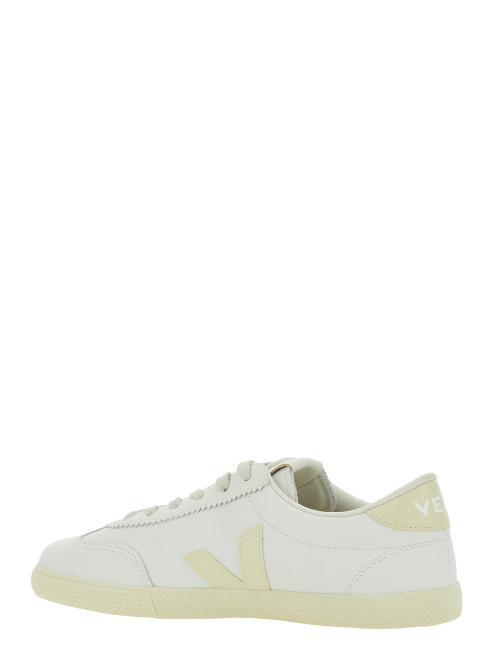Sneaker Volley Low Top with Logo Patch on the Side and Lettering Back in White Unisex Leather Organic Traced