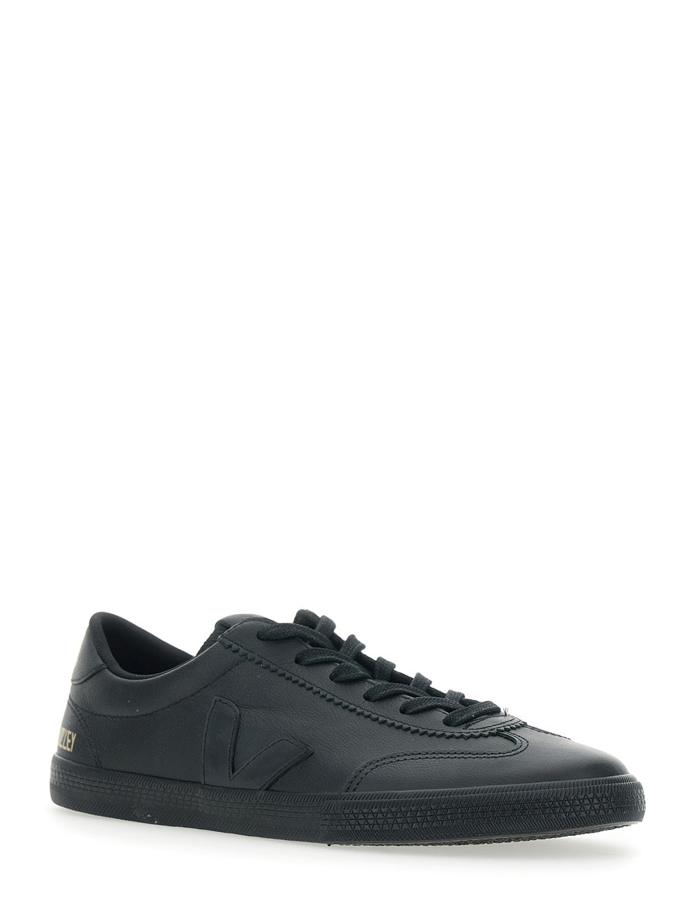 Volley Black Low Top Sneakers with Embossed Logo on the Side and Lettering Rear in Leather Unisex Organic Traced