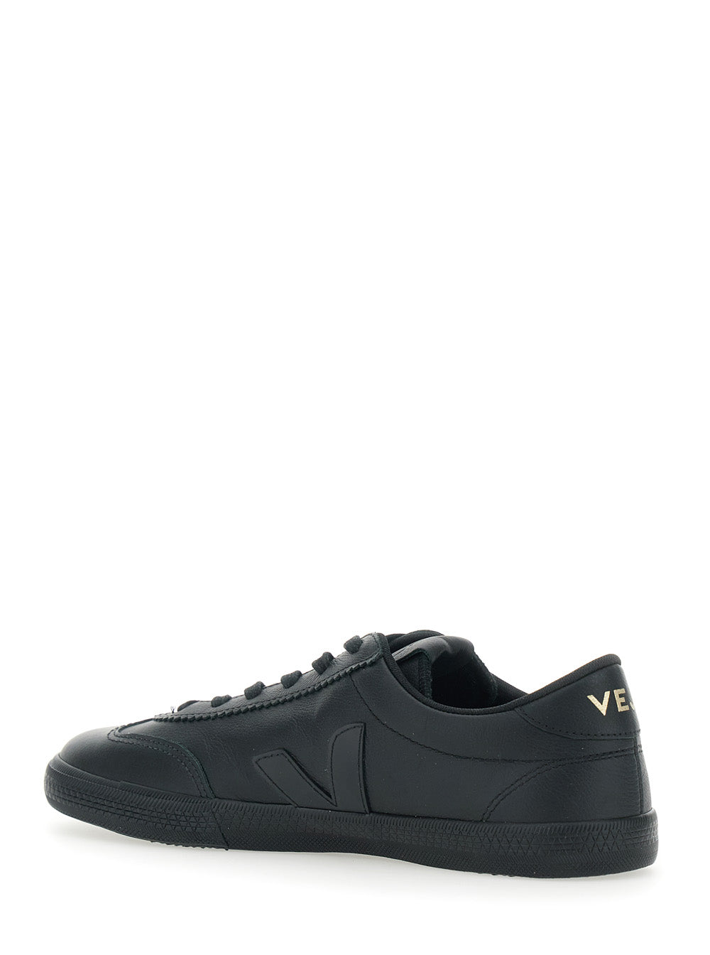 Volley Black Low Top Sneakers with Embossed Logo on the Side and Lettering Rear in Leather Unisex Organic Traced