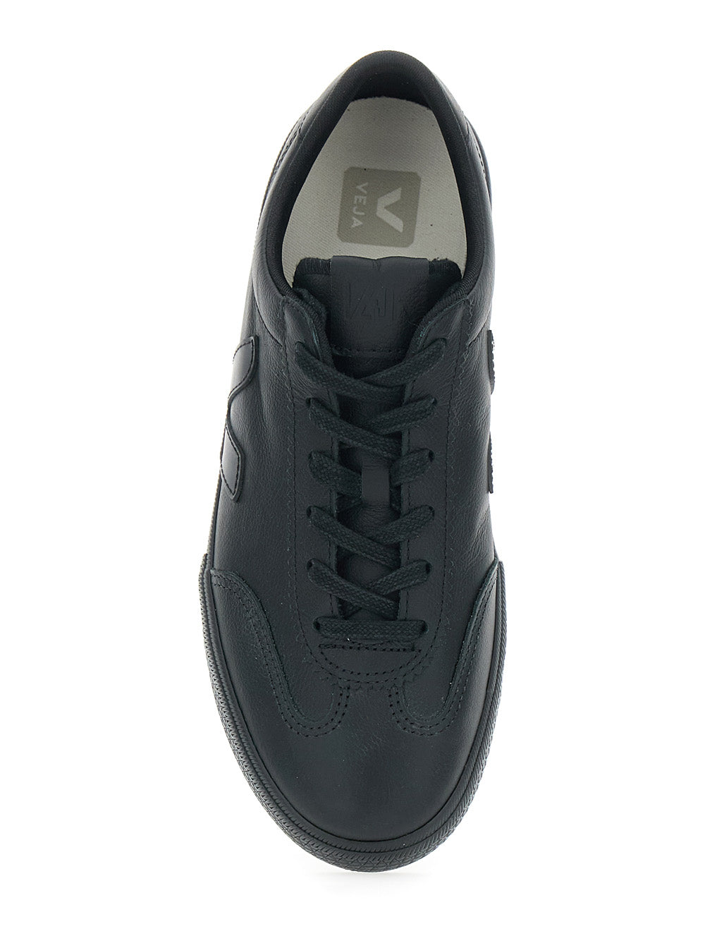 Volley Black Low Top Sneakers with Embossed Logo on the Side and Lettering Rear in Leather Unisex Organic Traced