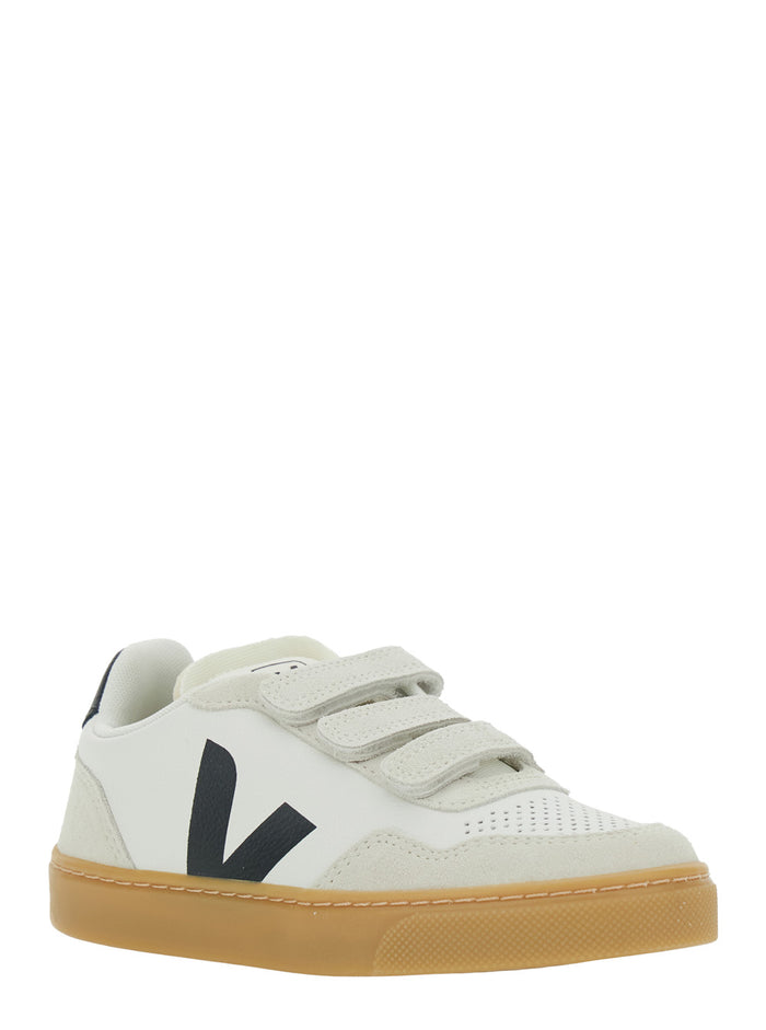 Sneaker V-90 Low Top with Logo Patch on the Side and Contrast Heel Leather Lettering for Kids White Organic Traced