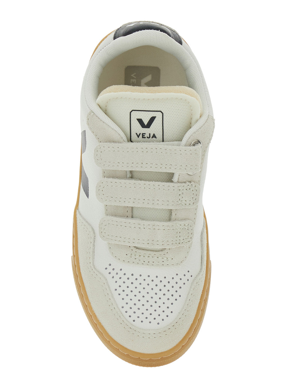 Sneaker V-90 Low Top with Logo Patch on the Side and Contrast Heel Leather Lettering for Kids White Organic Traced