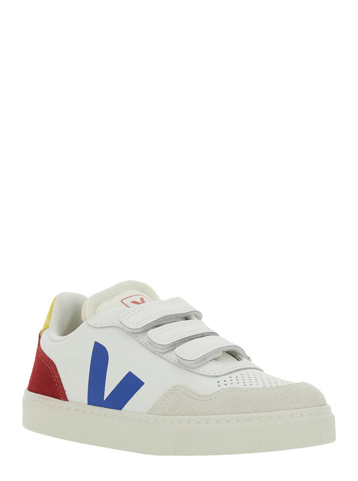 Sneaker V-90 Low Top with Logo Patch on the Side and Contrasting Heel Leather Lettering for Kids White Organic Traced