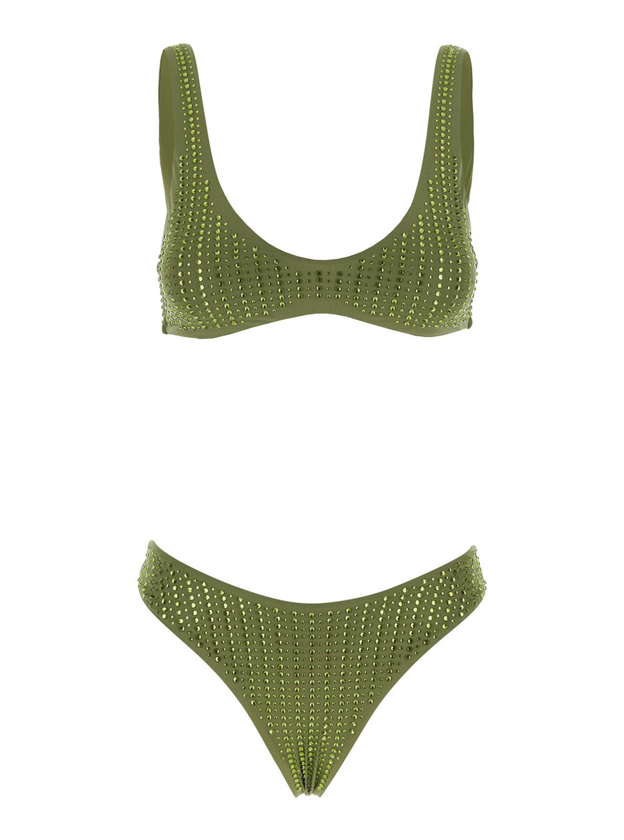 Bikini High-Cut Green Polyamide Swimwear