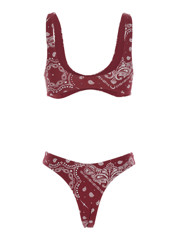 Multicolor High Cut Bikini with Brazilian Bottoms and All-Over Print in Tech Fabric Stretch Woman Polyamid Elastam Beachwear