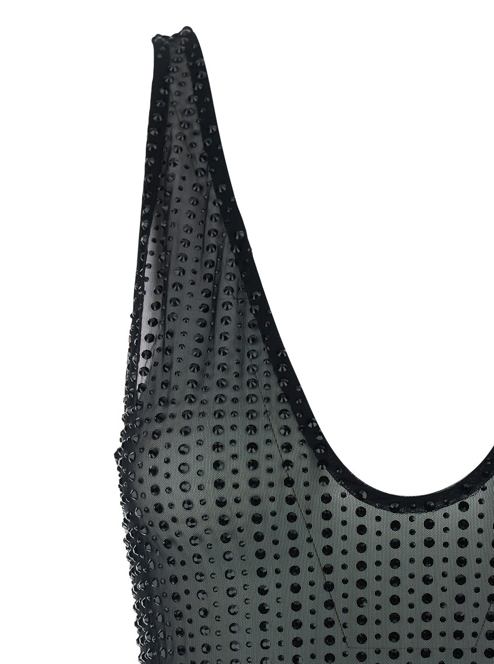 Malibu Dress with V-Neck and All-Over Crystal Decoration in Black Stretch Tech Fabric for Women Long