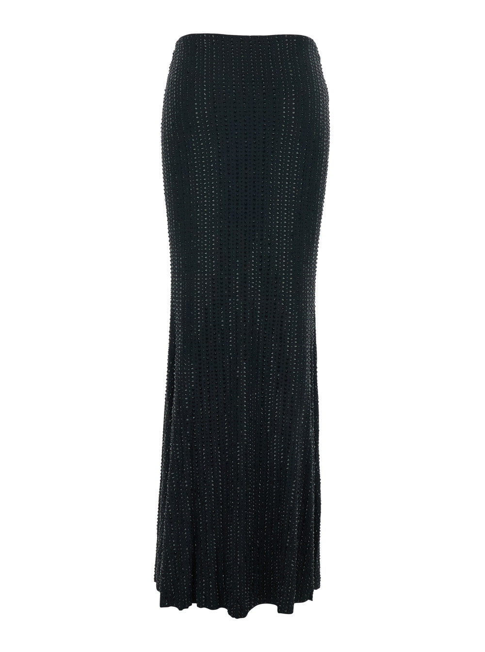 Skirt With Draped Detail On The Front And All-Over Sequin Stripe Decoration Black Stretch Tech Fabric For Women