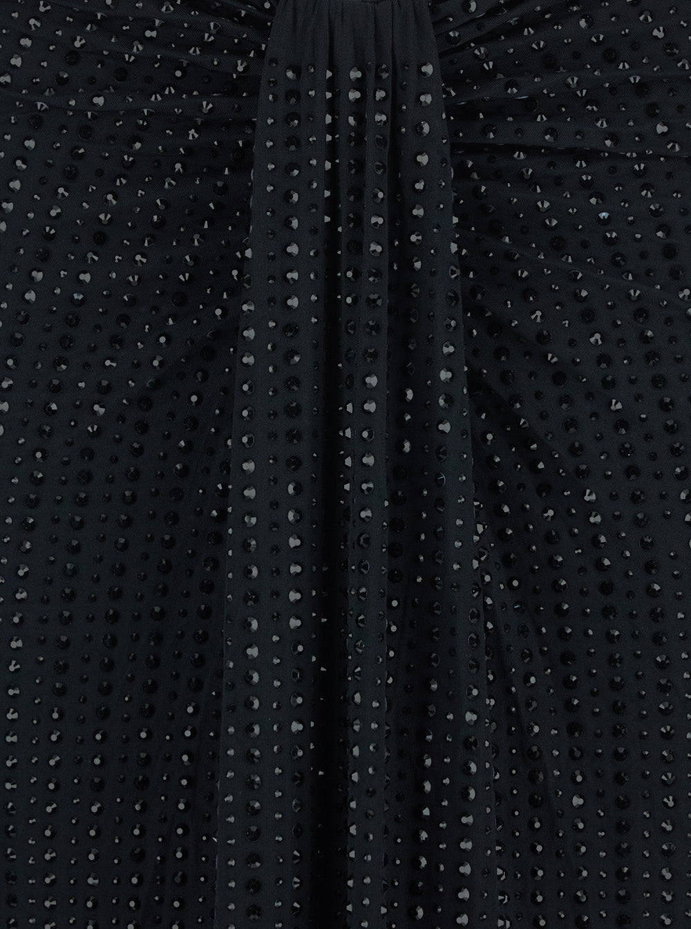 Skirt With Draped Detail On The Front And All-Over Sequin Stripe Decoration Black Stretch Tech Fabric For Women