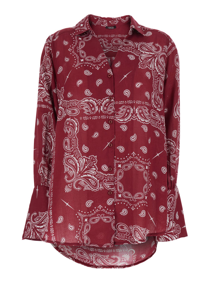 Multicolor Shirt with Classic Collar and All-Over Print in Fabric Woman Blouses