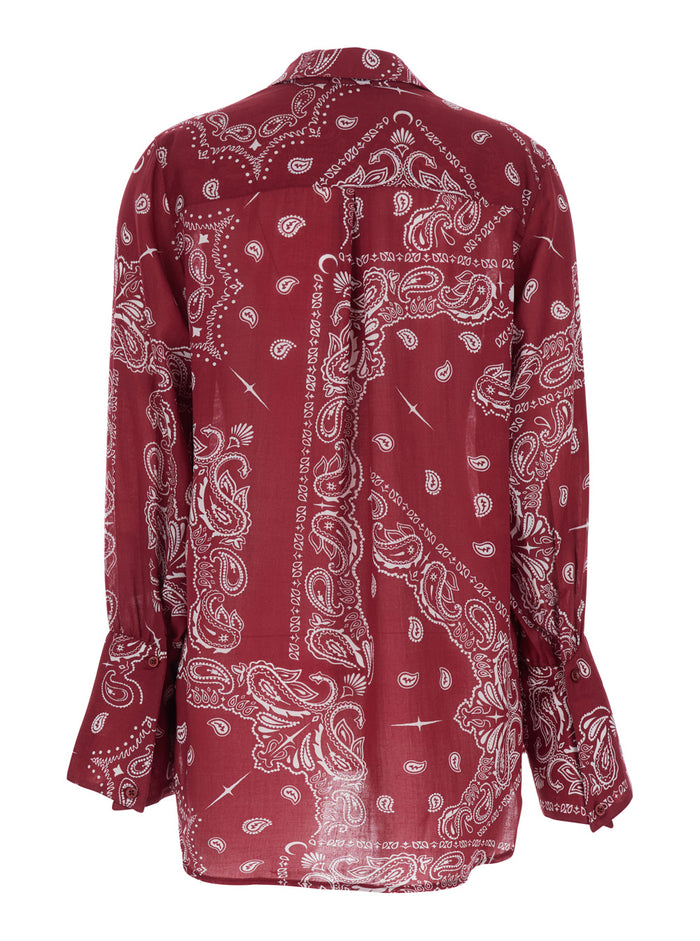 Multicolor Shirt with Classic Collar and All-Over Print in Fabric Woman Blouses