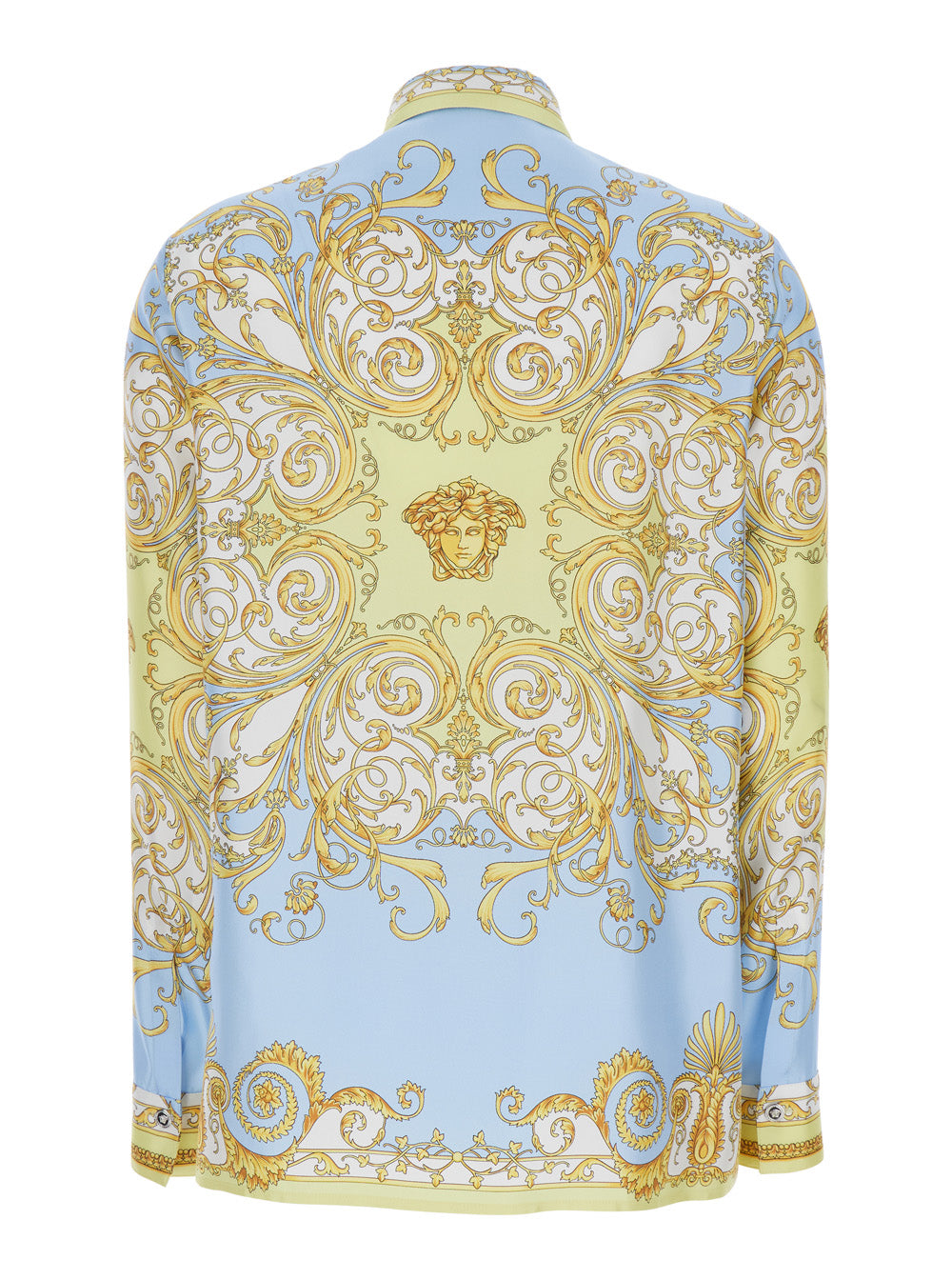 Multicolor Long-Sleeved Shirt with Pointed Collar and All-Over Baroque Print in Silk for Women Blouses