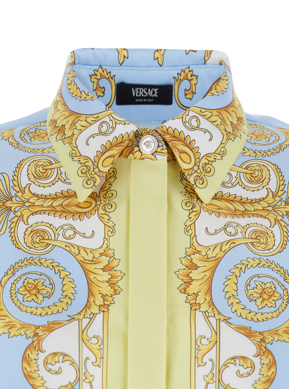 Multicolor Long-Sleeved Shirt with Pointed Collar and All-Over Baroque Print in Silk for Women Blouses