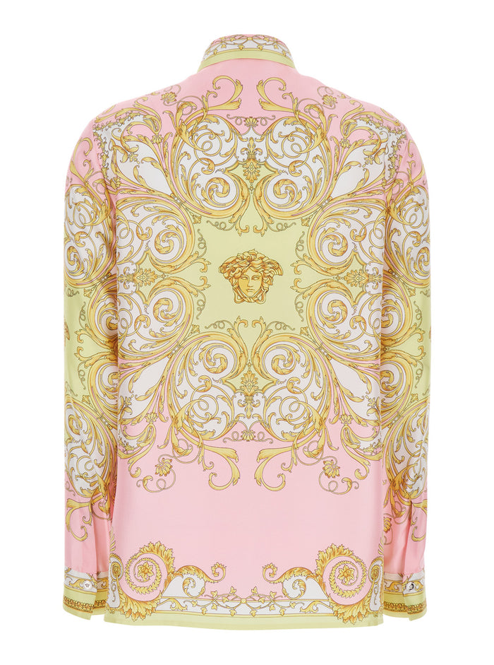 Shirt with Pointed Collar and All-Over Baroque Print in Multicolor Silk for Women Blouses