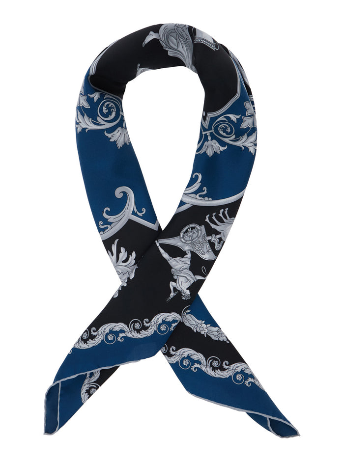 Blue Scarf with All-Over Baroque motif In Silk for Men Blu Scarfs And Foulards