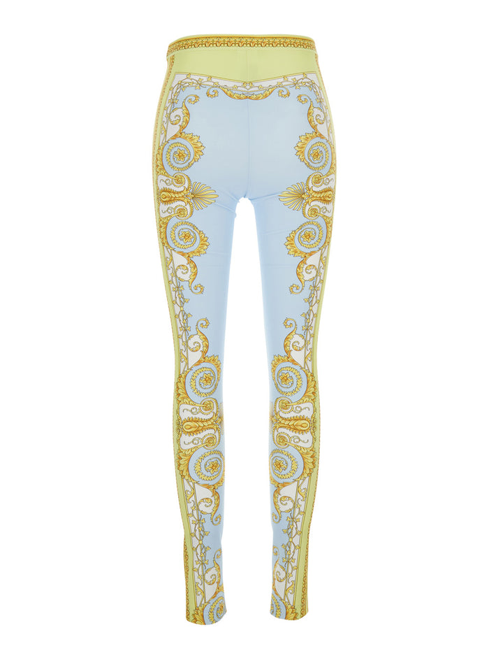 Multicolor Leggings with All-Over Baroque Print in Stretch Fabric for Women Nylon Elastane Trousers