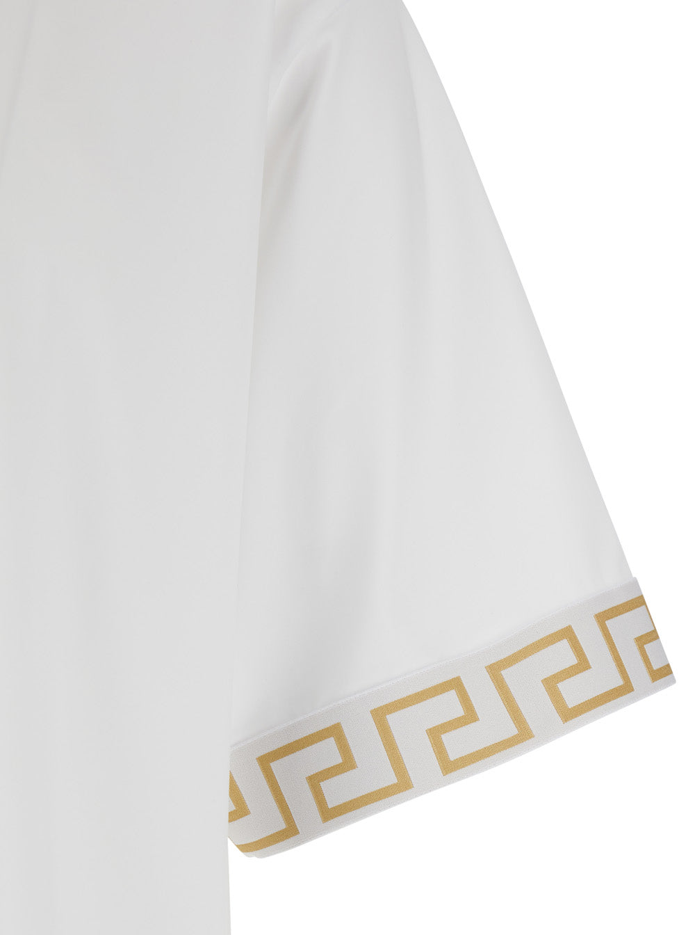 White Crew Neck T-Shirt with Greca Motif on the Sleeves in Tech Fabric Men Elastane Nylon Tshirts And Polo Shirts