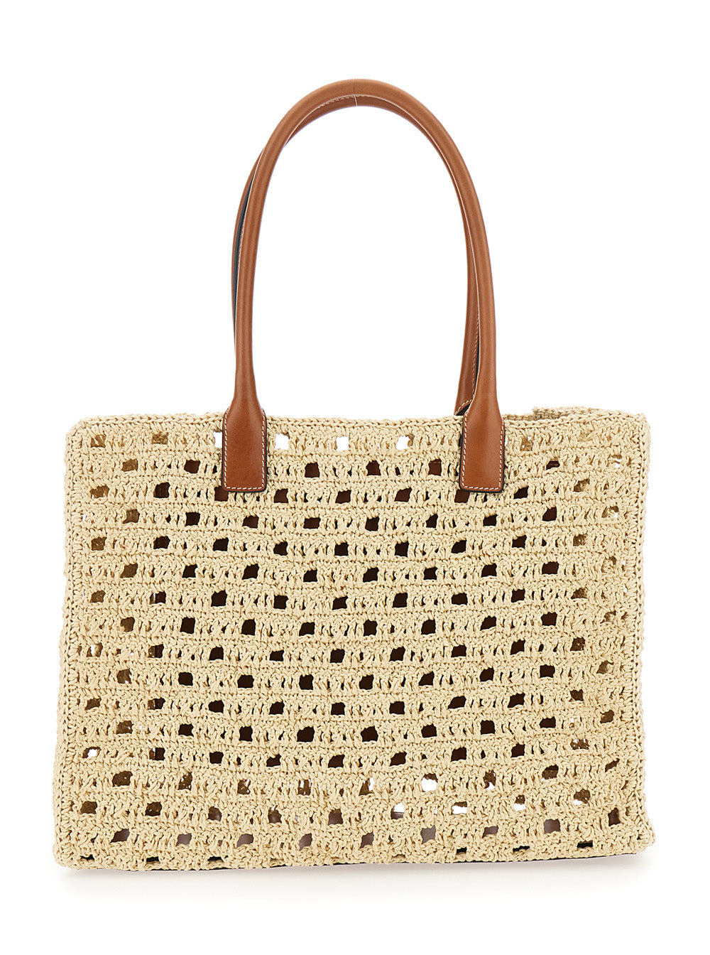 La Medusa Beige Tote bag with Logo Plate and Removable Pendant in Raffia for Women