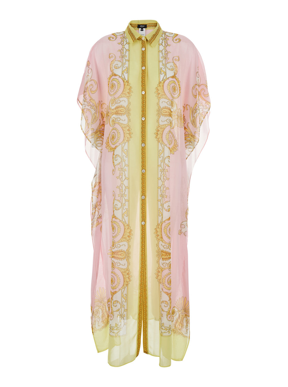 Multicolor Caftan With Button Closure And All-Over Geometric Print Tech Fabric For Women Polyester Beachwear