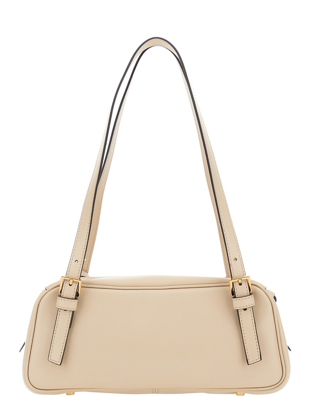 White Tag Bowling Shoulder Bag with Metallic Lettering Logo and Medusa Head Pendant in Leather for Women Lamb
