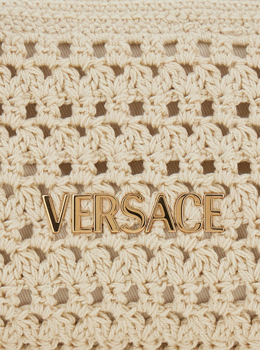 Beige Shoulder Bag Tag Bowling With Metallic Lettering Logo And Raffia Medusa Head Pendant For Women