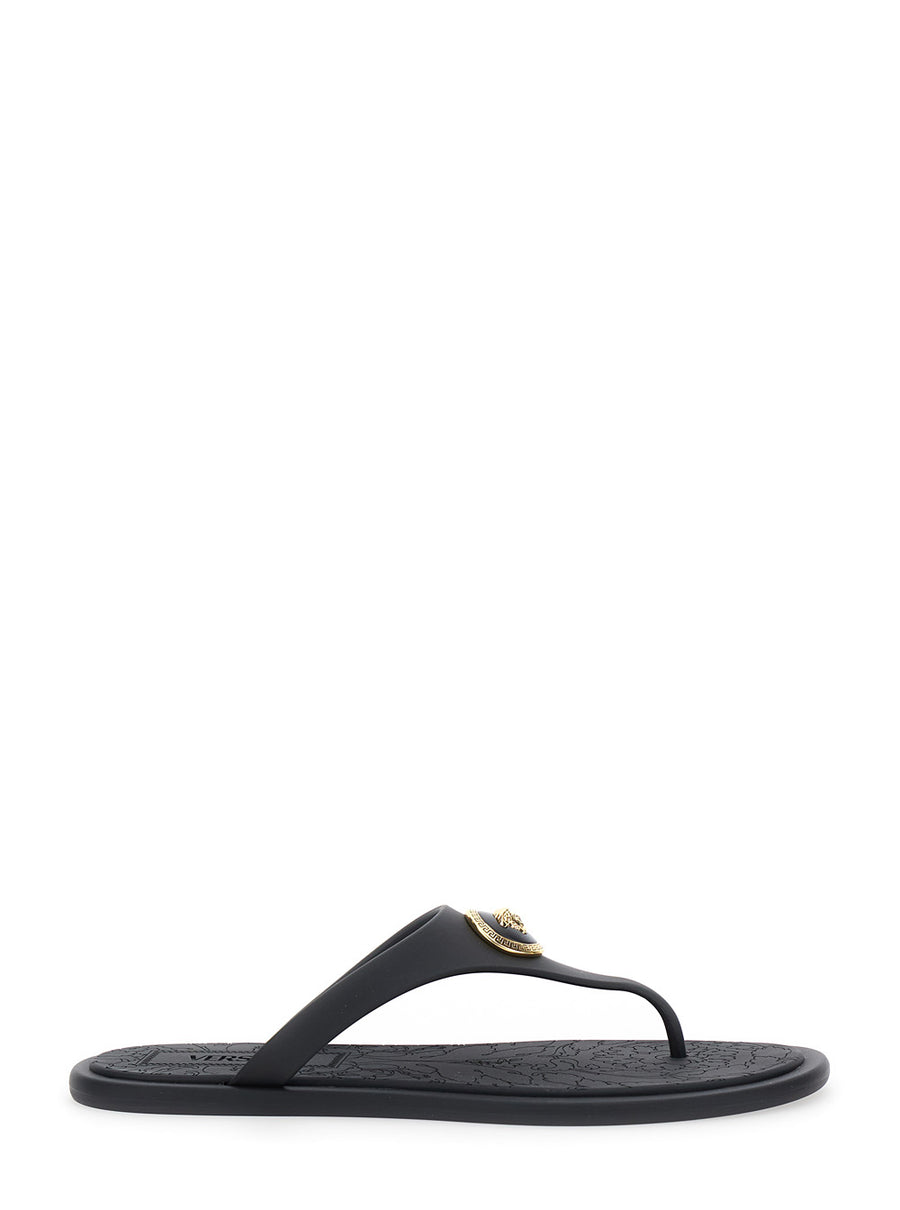 Sandals Medusa Detail Black Rubber Thermoplastic Polyurethane