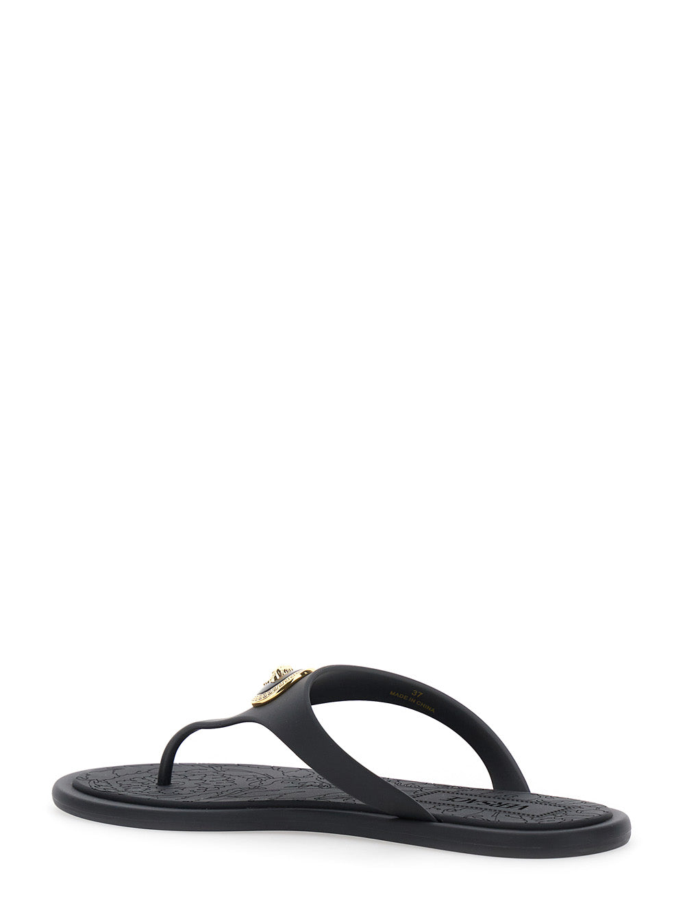 Black Sandals with Medusa Detail In Rubber for Women Thermoplastic Polyurethane Flat Shoes