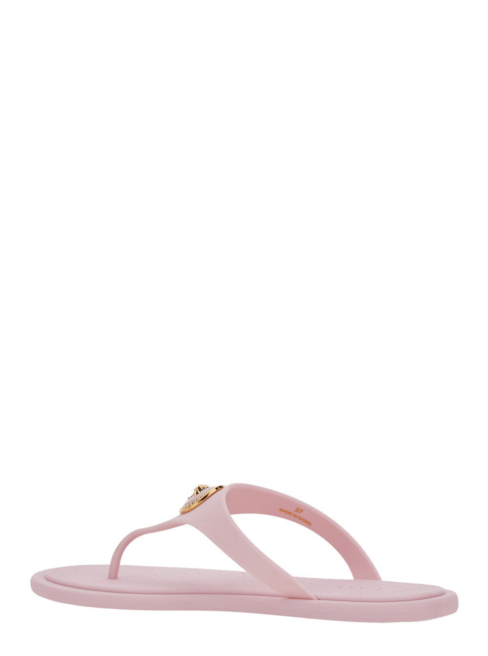 Pink Gianni Ribbon Sandals with Metallic Medusa Head on the Front in Rubber for Women Thermoplastic Polyurethane Flat Shoes