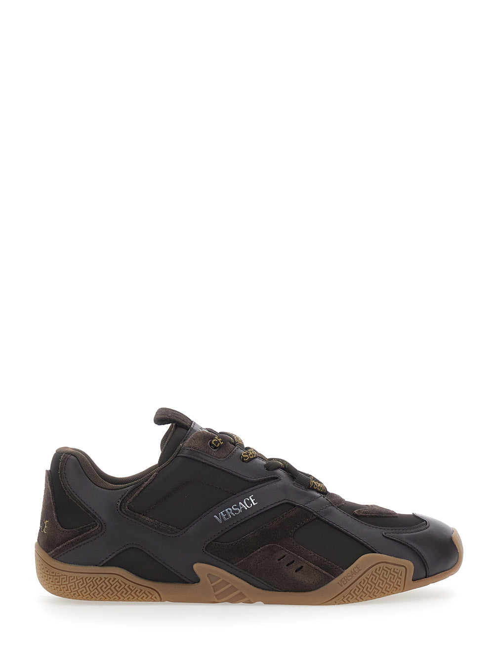 Galaxia Brown Sneaker Low Top with Suede Inserts and Logo Lettering in Leather for Men Calf