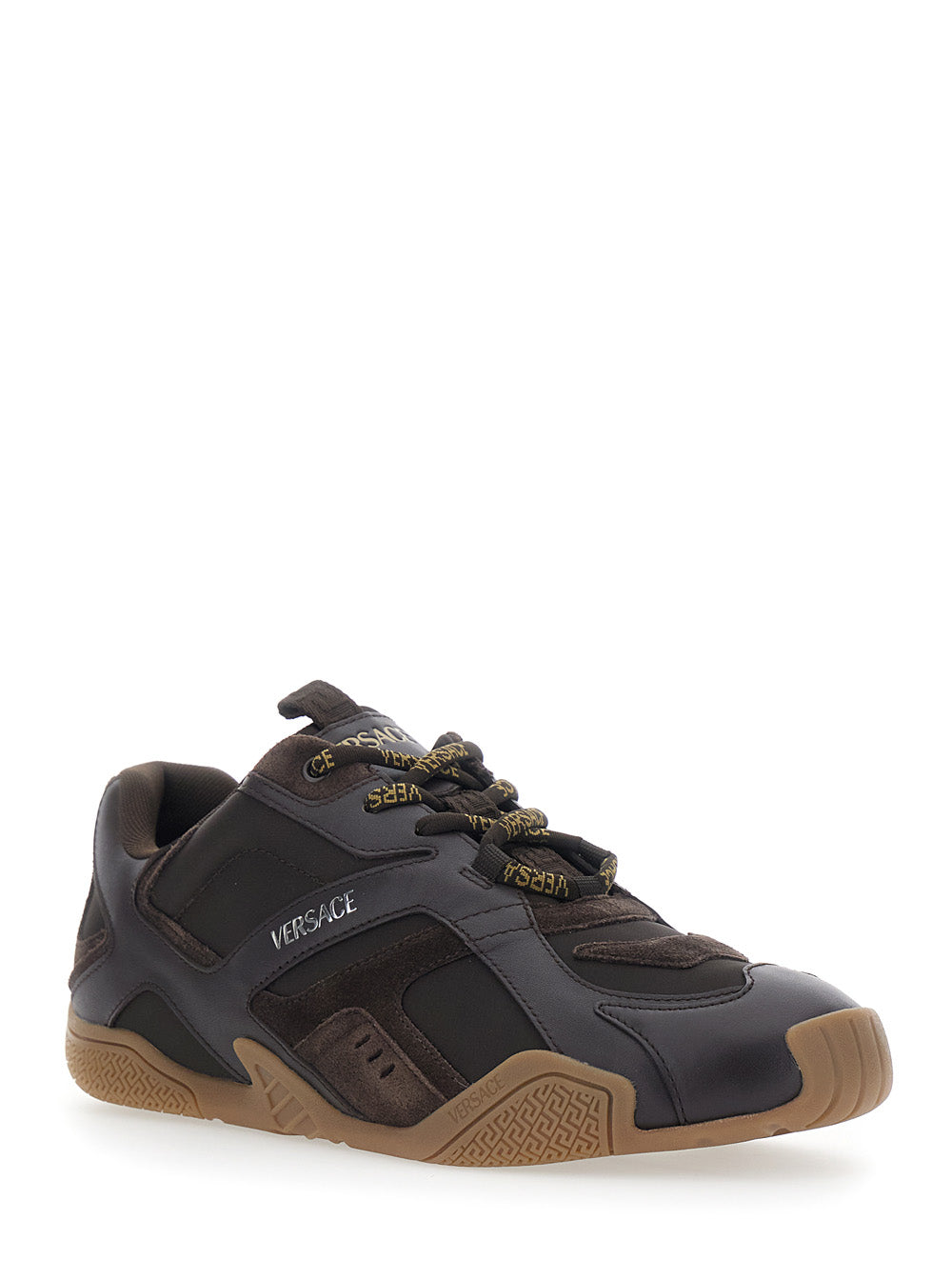 Galaxia Brown Sneaker Low Top with Suede Inserts and Logo Lettering in Leather for Men Calf