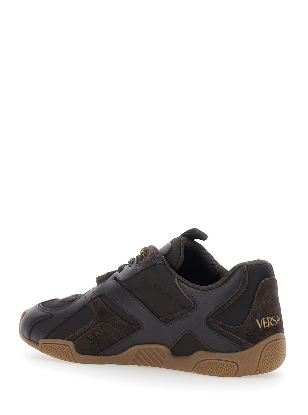 Galaxia Brown Sneaker Low Top with Suede Inserts and Logo Lettering in Leather for Men Calf