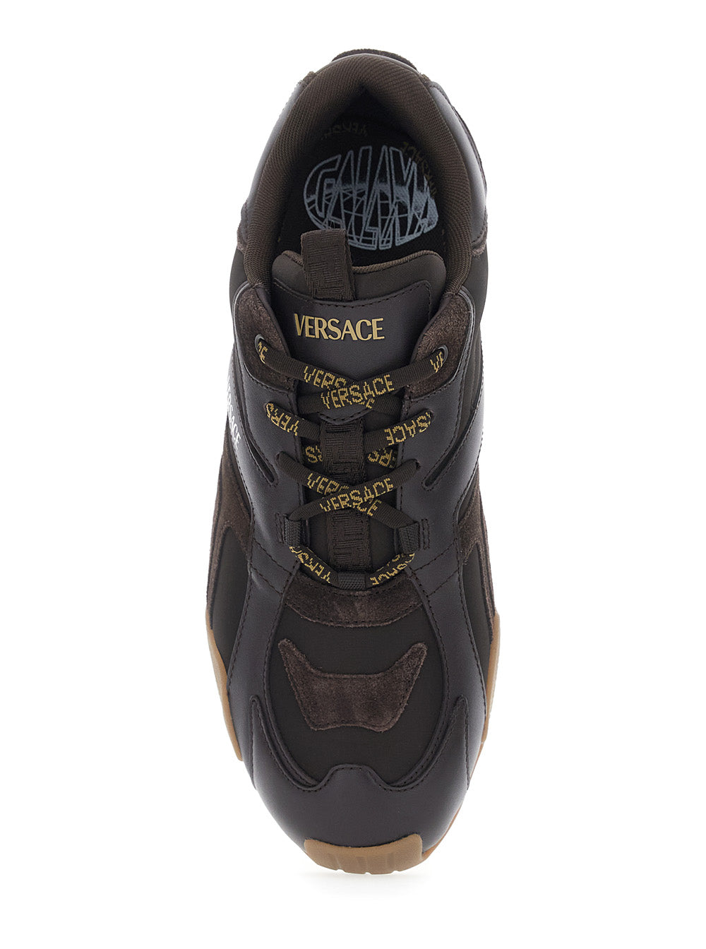 Galaxia Brown Sneaker Low Top with Suede Inserts and Logo Lettering in Leather for Men Calf