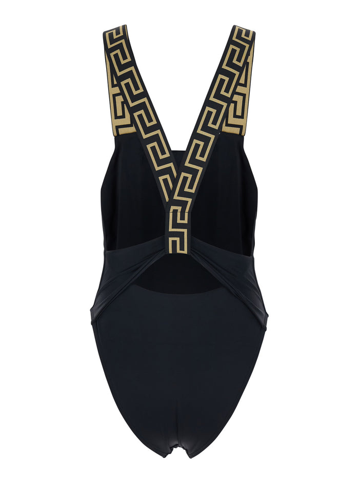 One-Piece Swimsuit Greca with Black Stretch Fabric Detail for Women Nylon Elastane Beachwear