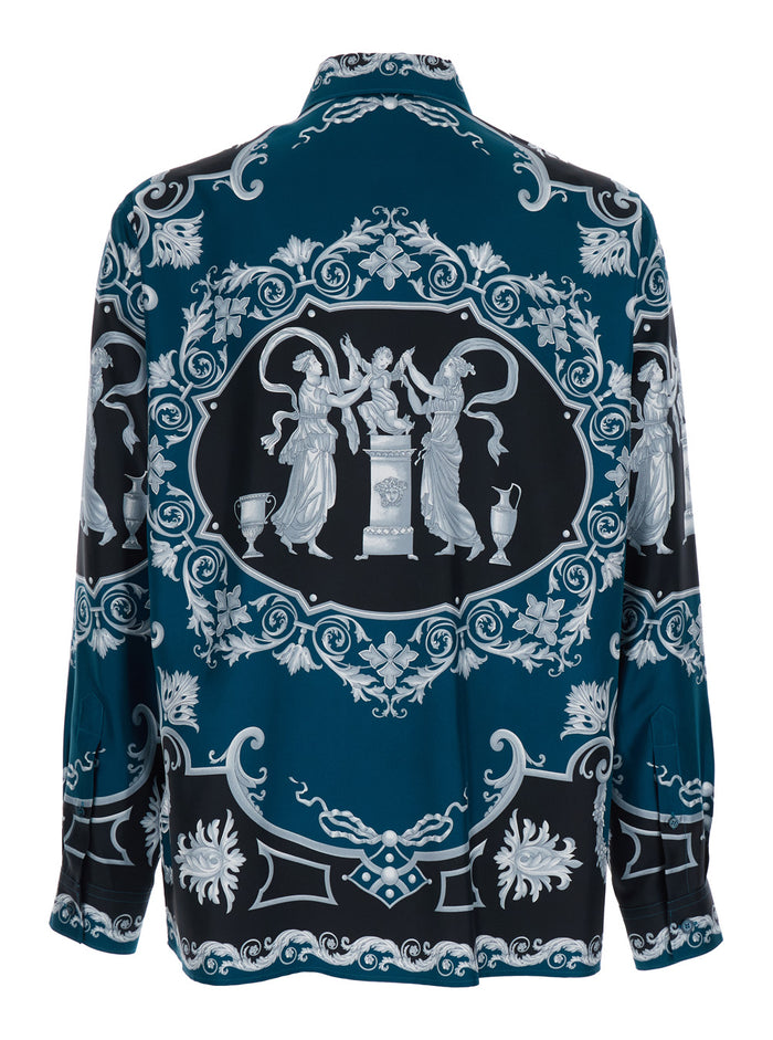 Blue Shirt with Classic Collar and All-Over Silk Print for Men Blu Blouses
