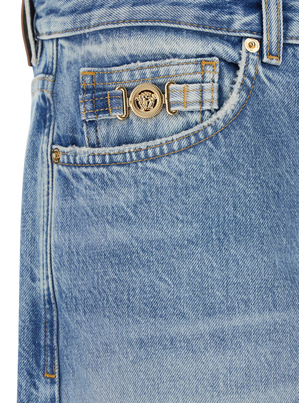 Light Blue Jeans with Logo Patch on the Back and Faded Effect in Denim for Men Cotton