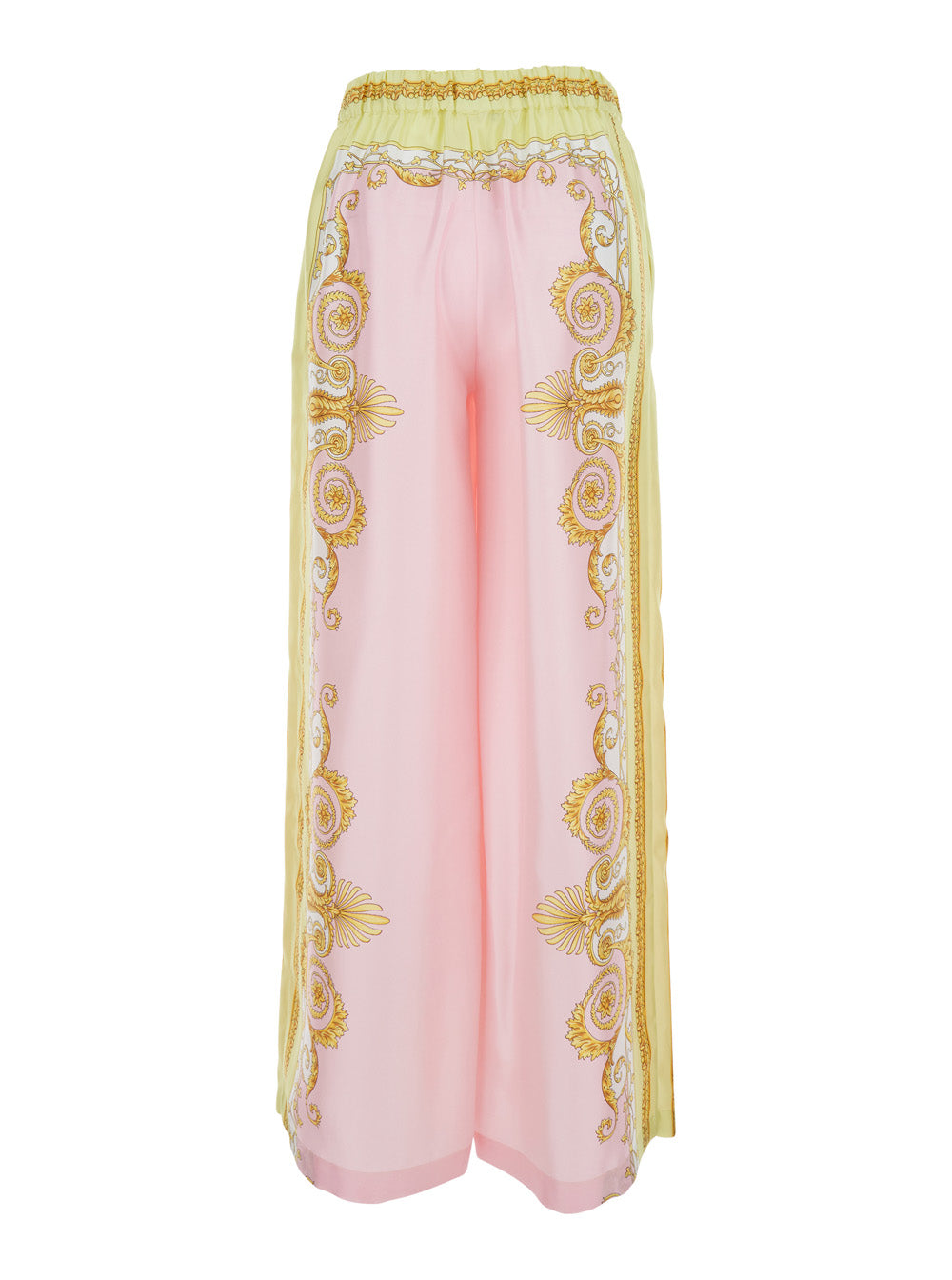 Multicolor Pants with Elasticated Waist and All-Over Baroque Print in Silk for Women Trousers