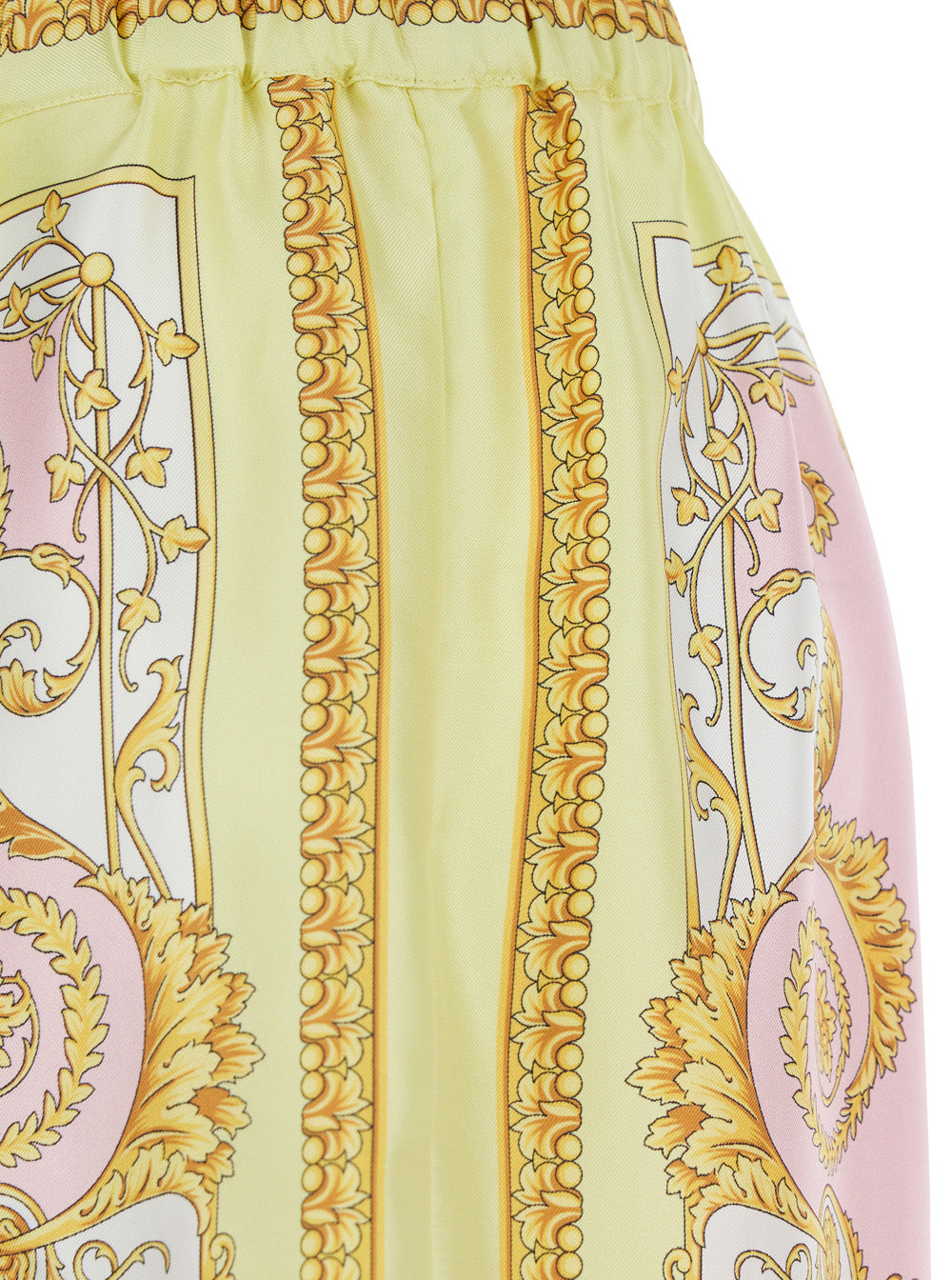 Multicolor Pants with Elasticated Waist and All-Over Baroque Print in Silk for Women Trousers
