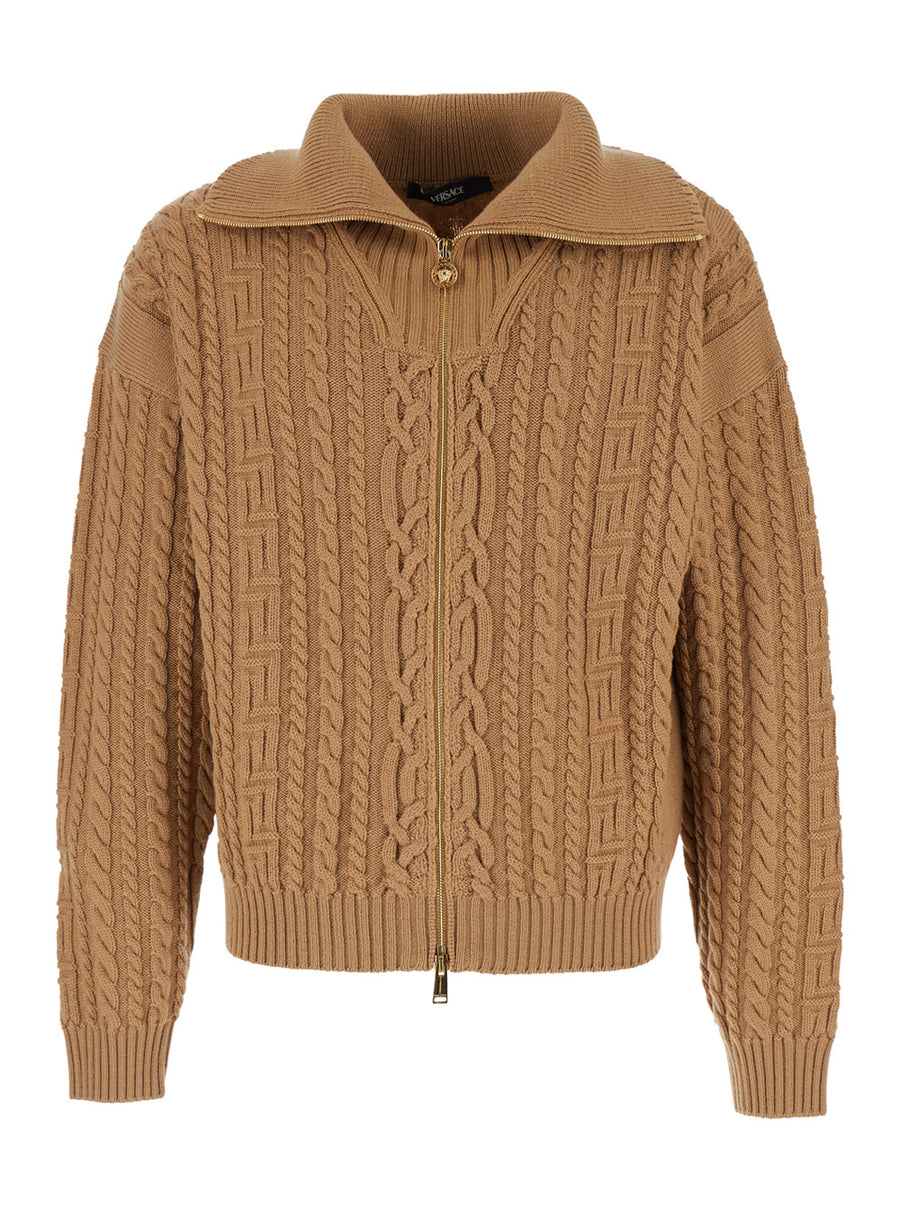 High-Neck Sweater Beige Virgin Wool Tops