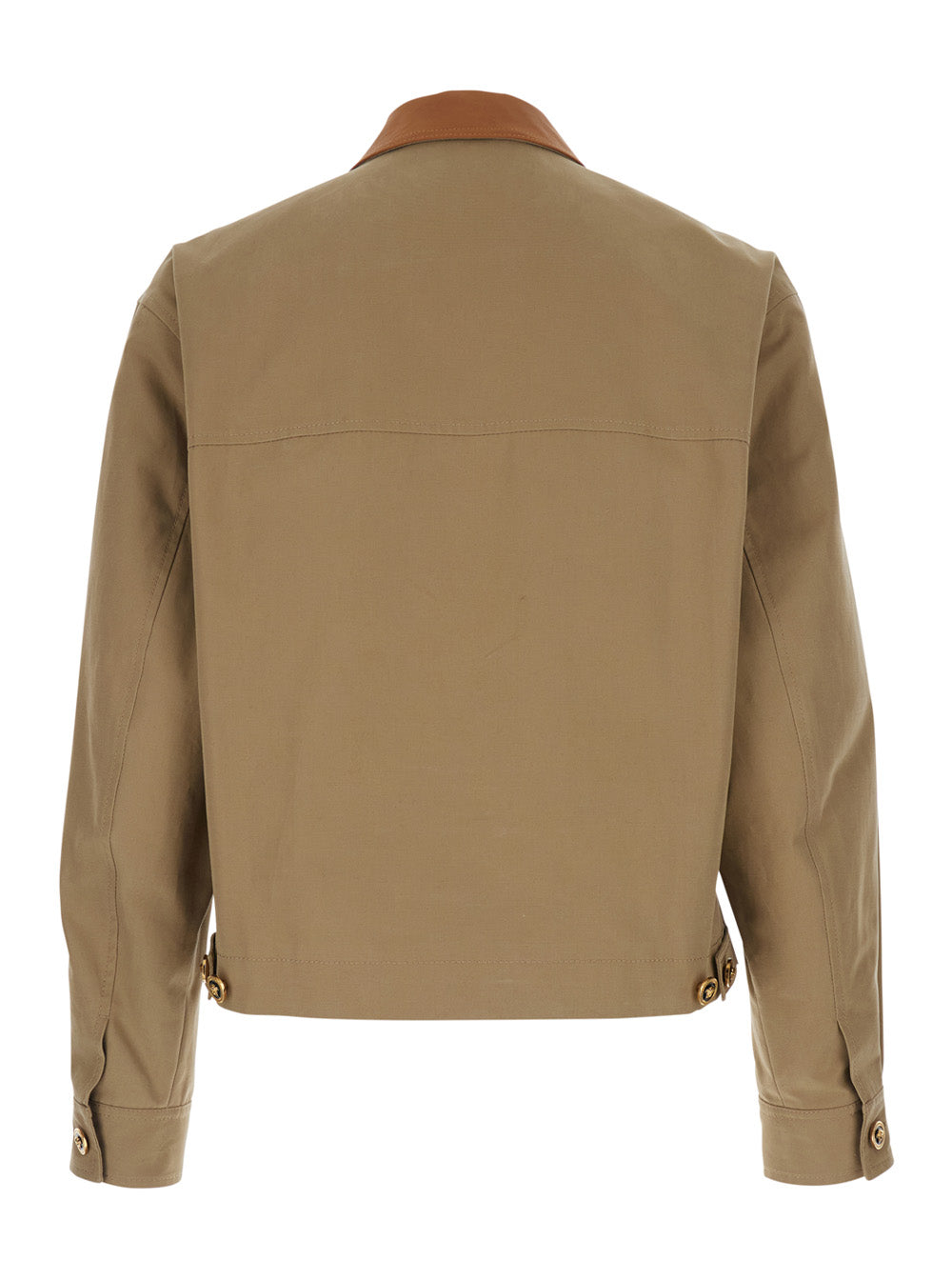 Beige Jacket with Leather Collar and Medusa Head Metallic Detail in Cotton for Men Outerwear