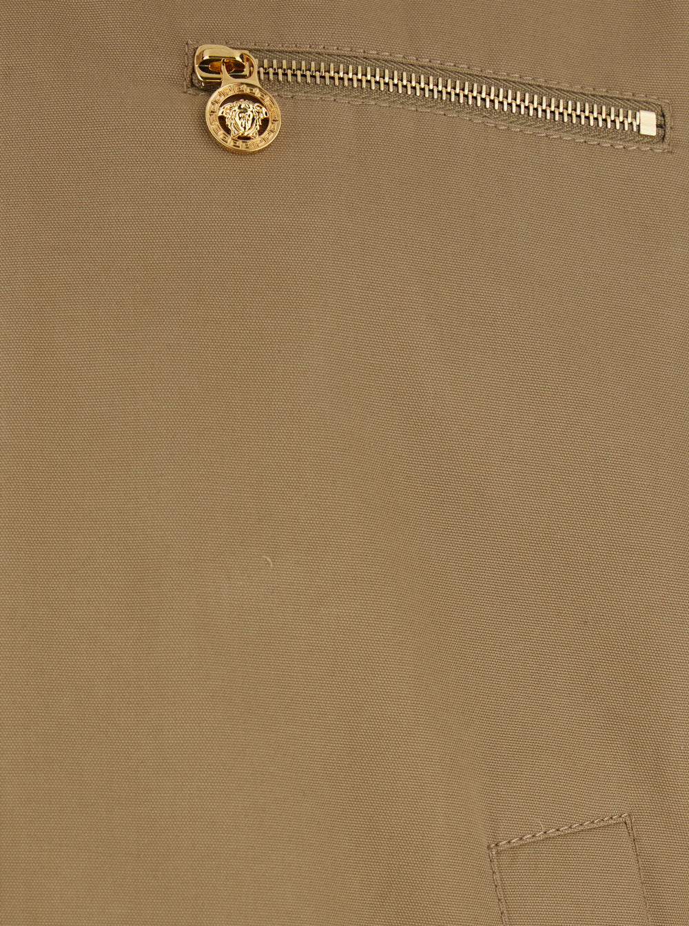 Beige Jacket with Leather Collar and Medusa Head Metallic Detail in Cotton for Men Outerwear