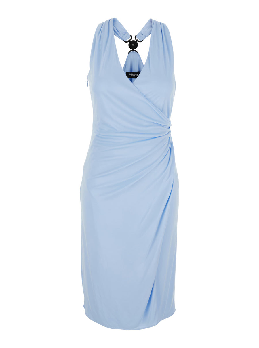 Midi Dress V-Neck Light Blue Viscose
