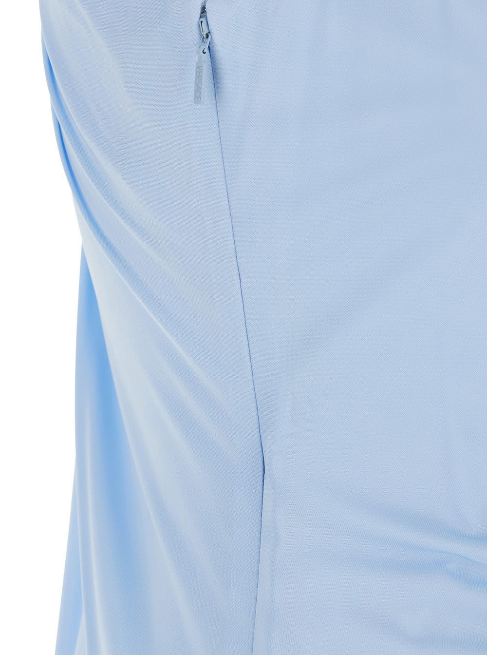 Light Blue Midi Dress With V-Neck And Medusa Plaque On The Back Viscose For Women