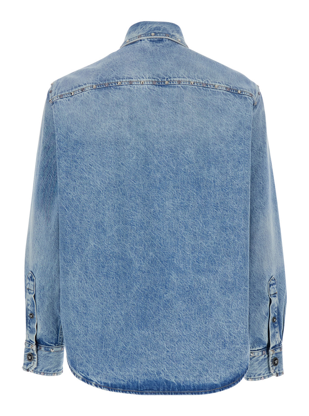 Light Blue Shirt with Classic Collar and Two Patch Pockets on the Front in Denim for Men Cotton Blouses