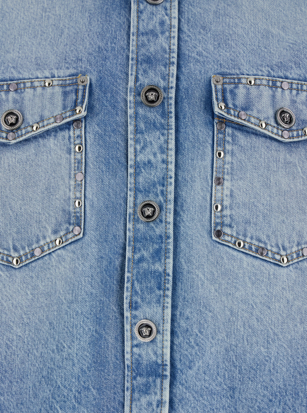 Light Blue Shirt with Classic Collar and Two Patch Pockets on the Front in Denim for Men Cotton Blouses