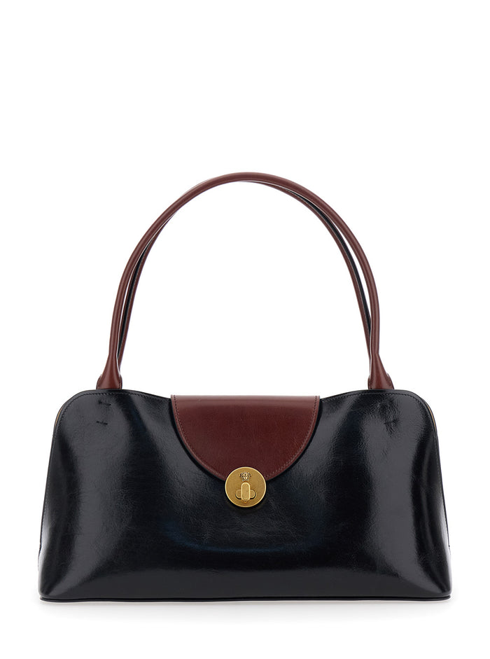 Vivien Black Shoulder Bag with Turn Lock Closure and Medusa Plaque in Leather for Women Lamb